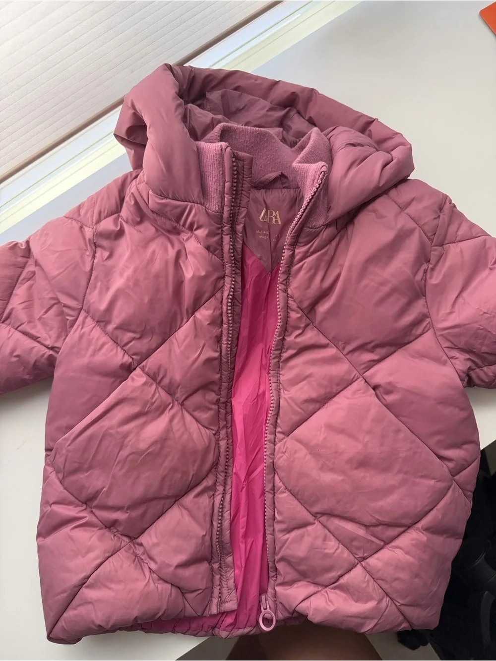 ZARA Kids Dusty Rose Hooded Quilted Puffer Jacket